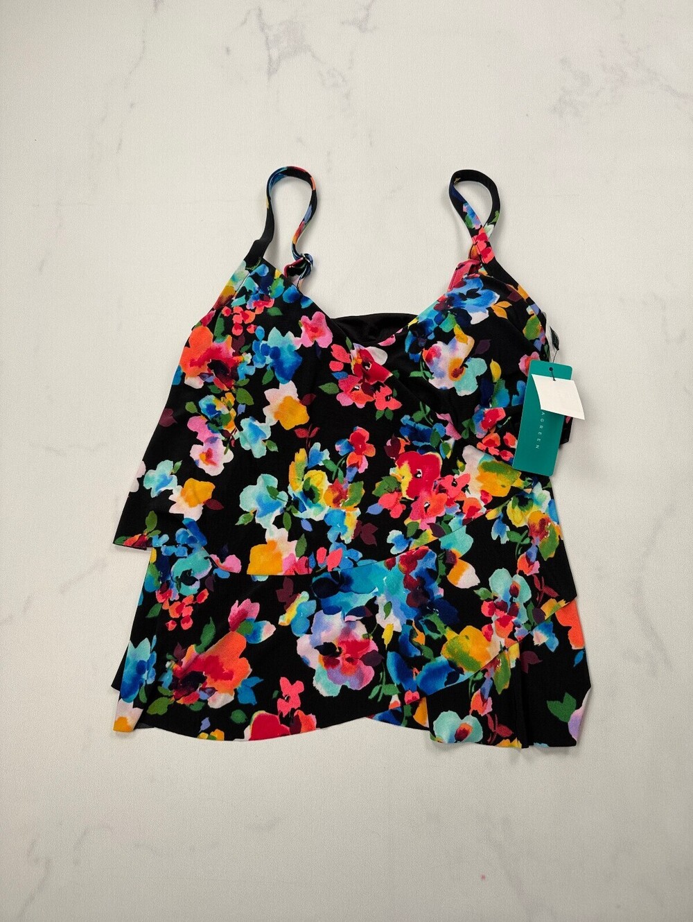 Aqua Green Printed Camisole Black Modern Statement Piece - Womens Small NWT
